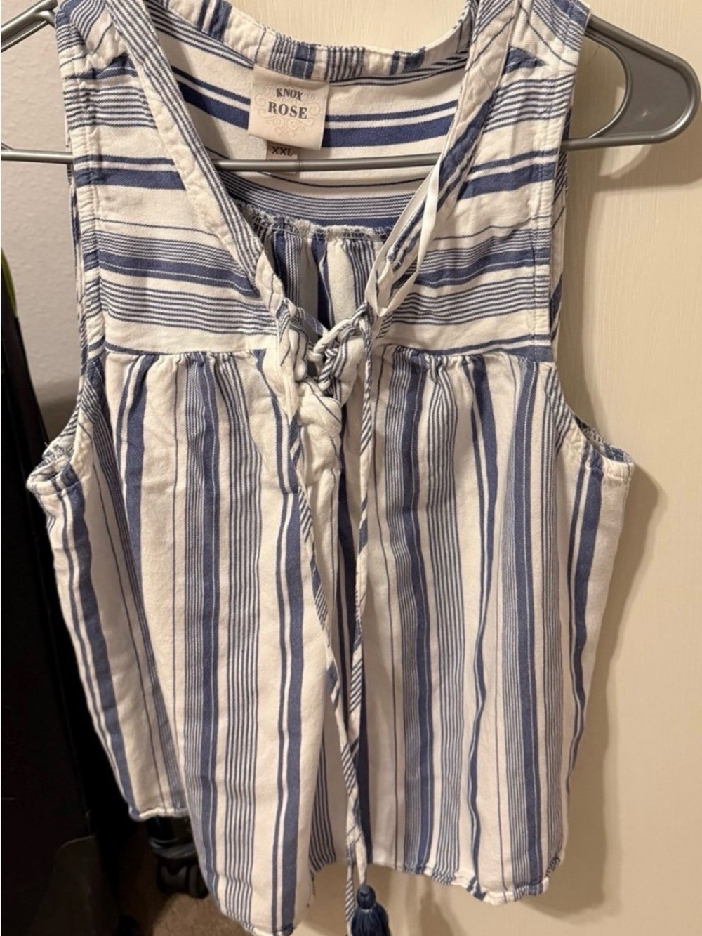 Knox Rose Women's Blue & White Striped Tie-Front Tank, sleeveless summer XXL